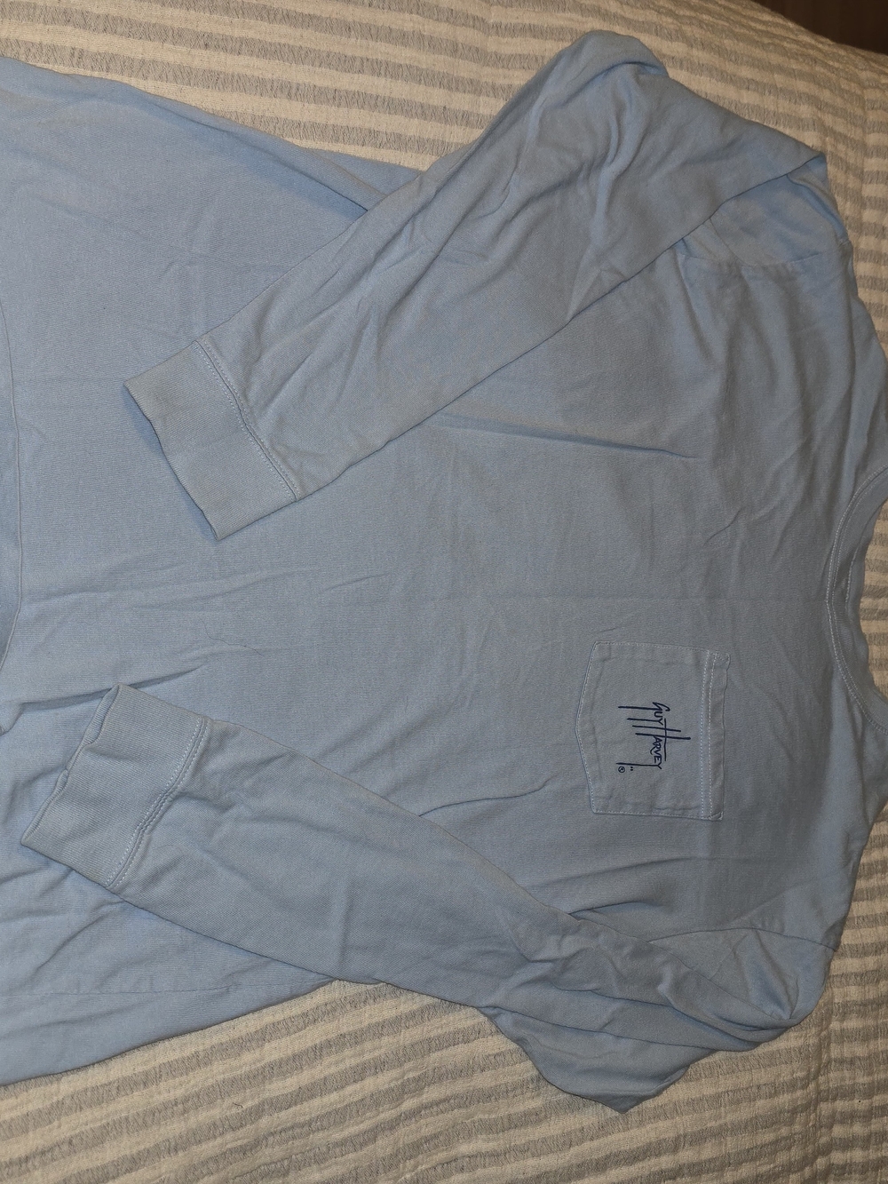 Men's Guy Harvey Light Blue Long Sleeve Pocket Tee Medium